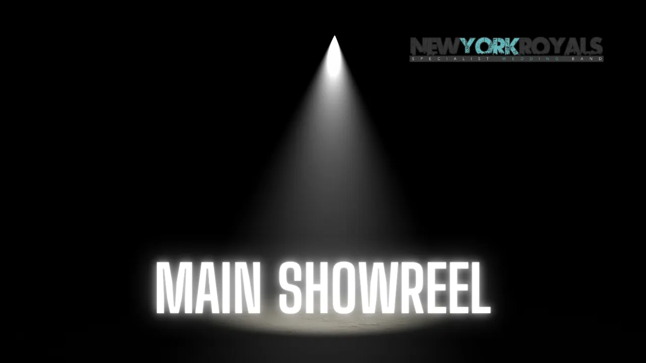 Bright spotlight shining on a dark stage with text MAIN SHOWREEL