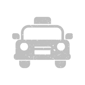 Gray taxi car icon with a roof sign, viewed from the front, on a transparent background.